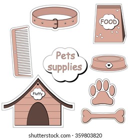 Set of pets supplies vector stickers