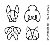 Set of pets. Vector art line style. Collection cat and dogs. Simple design of animals isolated on white background. Flat logo of bulldog, poodle, sheepdog. Symbol modern illustration. Eps.10 