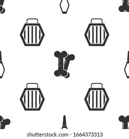 Set Pets vial medical, Dog bone and Pet carry case on seamless pattern. Vector