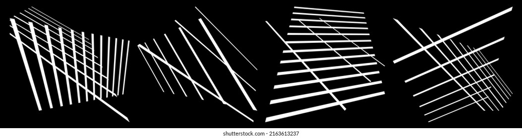 Set pf 3d ,spatial grids, meshes. Interlace, interlocking, intersecting lines in perspective. Abstract grating, trellis, lattice, netting