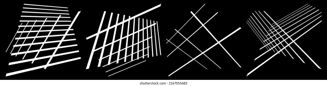 Set pf 3d ,spatial grids, meshes. Interlace, interlocking, intersecting lines in perspective. Abstract grating, trellis, lattice, netting