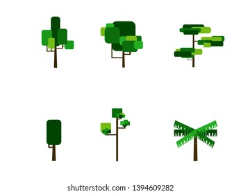 Set pf trees, illustrations, environmental conservation Natural care. On the white background.