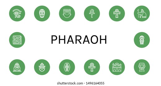 Set of pharaoh icons such as Eye of ra, Sarcophagus, Nefertiti, Ankh, Anubis, Great sphinx of giza, Semitic neopaganism, Mummy, Cairo citadel, Egypt , pharaoh