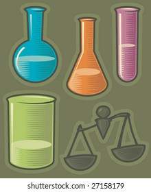 Set of pharmaceutical icons. Hatched in style of engraving. Vector illustration.