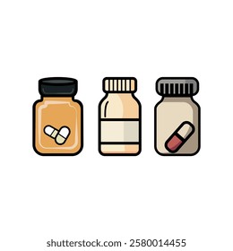 a set of pharmaceutical icons . pill bottle