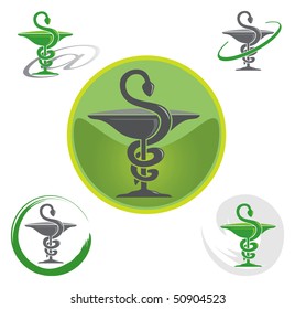 Set of Pharmacy Icons with Caduceus Symbol