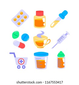 Set of pharmacy icons in flat style. Vector illustration.