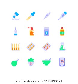 Set of pharmacy icons in flat style. Vector illustration.