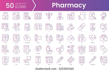 Set of pharmacy icons. Gradient style icon bundle. Vector Illustration