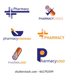 Set of pharmacy logos. Medical icons set.