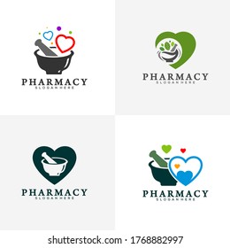 Set of Pharmacy with Love Logo Design Template, Medical Pharmacy Logo Vector, Icon Symbol