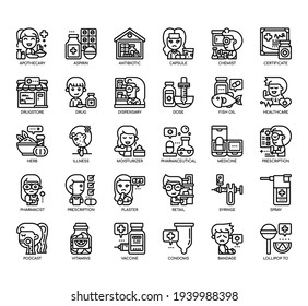 Set of Pharmacy thin line and pixel perfect icons for any web and app project. 