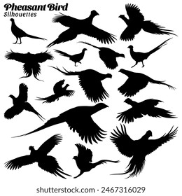 Set of pheasant bird silhouettes