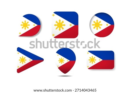 Set of Philippines Flag Icons  in Various Round, Square, and Triangular Shapes