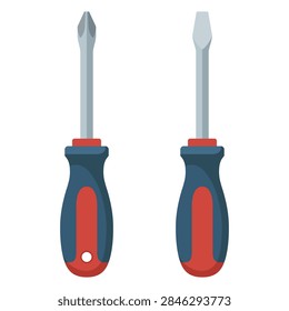 Set of phillips and flathead screwdrivers flat vector illustration