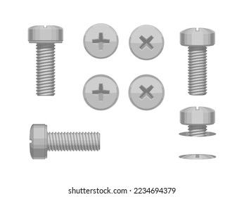 Set of phillips machine screw on white background