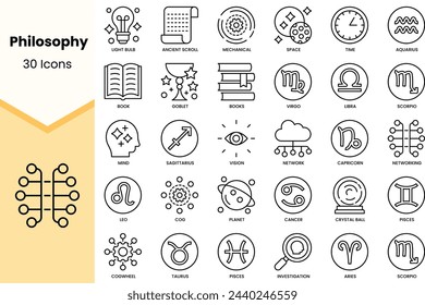Set of philosophy icons. Simple line art style icons pack. Vector illustration