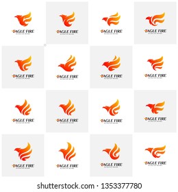 Set of Phoenix Fire Bird Logo Design Concepts. Dove Eagle Logo Template Vector. Icon Symbol