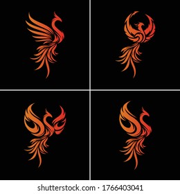 Set of Phoenix Flying Fire Bird abstract Logo design vector template. Dove Eagle Logotype concept icon