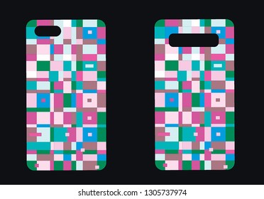 Set for phone and abstract patterns. Smartphone cover design. Mobile phone modern cover template. Isolated elements on black background  