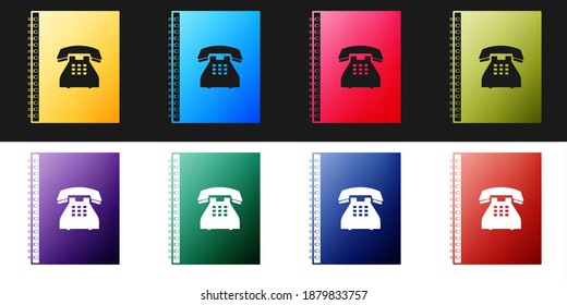 Set Phone book icon isolated on black and white background. Address book. Telephone directory. Vector.