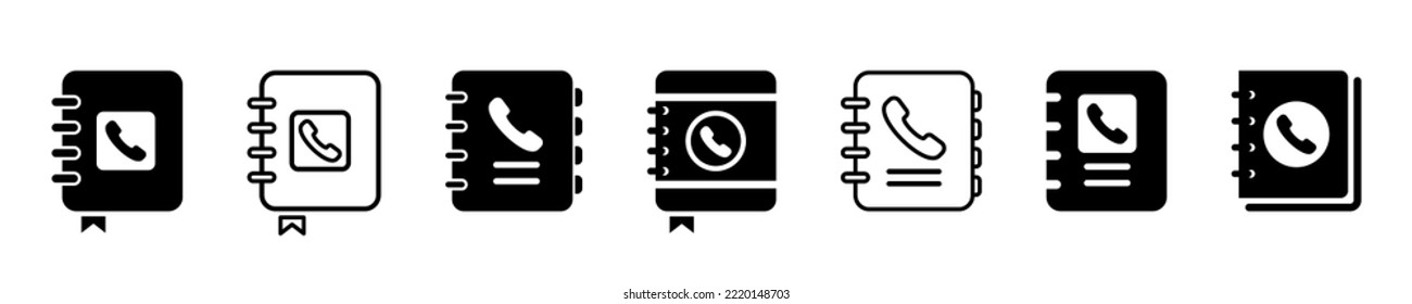 Conjunto de iconos vectoriales de la libreta de teléfonos. Iconos negros con libretas de contactos o direcciones. Vector 10 Eps.
