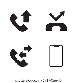 Conjunto de iconos sólidos de dirección de llamada telefónica y dispositivo móvil.