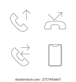 Conjunto de iconos de dirección de llamada telefónica y línea de dispositivo móvil.