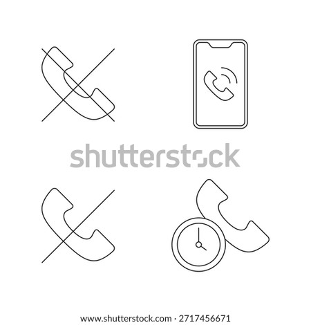 Set of phone call status and no contact line icons.