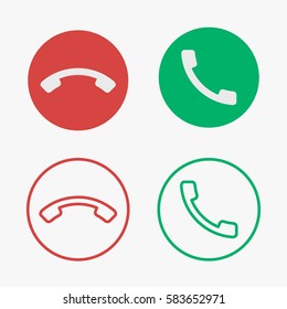 Set of phone call vector icons in solid and thin line design styles. Handset symbols for web site design, ui or app. Editable stroke, eps10.