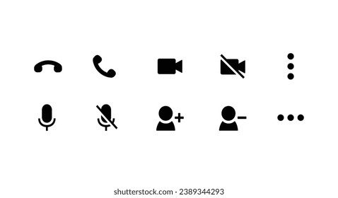 Set of Phone Call vector symbol icon.  mobile phone icon during phone call, video call icon, mic icon, etc. symbol for Computer website and mobile vector.