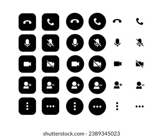 Set of Phone Call vector symbol icons.  mobile phone icon during a phone calls, video call icon, mic icon, mute icon, etc. symbol for Computer websites and mobile vector.