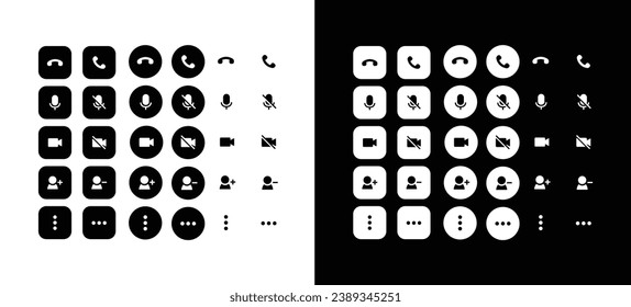 Set of Phone Call vector symbol icons.  mobile phone icon during a phone calls, video call icon, mic icon, mute icon, etc. symbol for Computer websites and mobile vector.