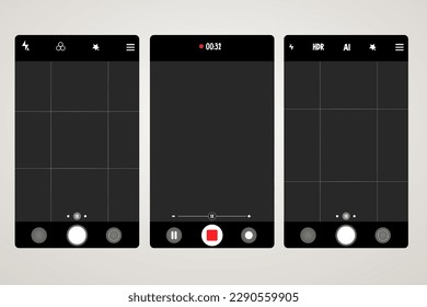 Ajuste el visor de la cámara del teléfono, cámara de vídeo de la plantilla de la interfaz de pantalla. Marco aislado de la aplicación Smartphone