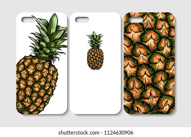 Set of phone case design. Abstract pineapple backgrounds. Vector illustration.