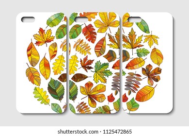 Set of phone case design. Abstract leaves backgrounds. Vector illustration.