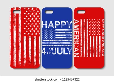 Set of phone case design. USA flag  backgrounds. Vector illustration.