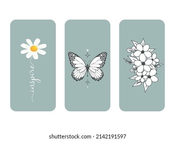 Set of Phone Cases,  Daisy Vector, Cute Flowers, Butterfly Vector, Floral Design, Sticker