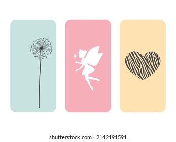 Set of Phone Cases, Dandelion Vector, Heart Shape, Sticker, Vector Design
