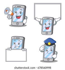 Set of Phone character with expression board police vector illustration