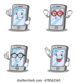 Set of Phone character with pose hero business okay vector art