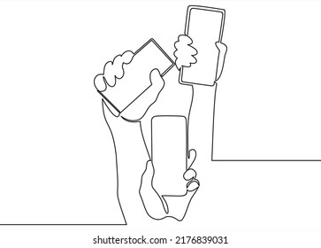 Set of Phone in Hand vector. continuous line drawing 