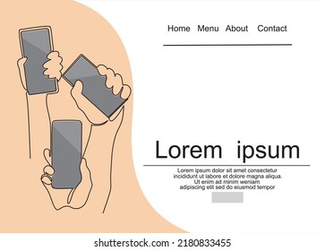 Set of Phone in Hand vector. continuous line drawing. Can used for logo, emblem, slide show and banner. Illustration with quote template.