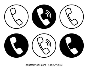 Set of phone icons, black flat and outline design. Vector illustration