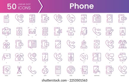 Set of phone icons. Gradient style icon bundle. Vector Illustration