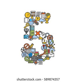A set of phone icons shaped as five number. Vector illustration