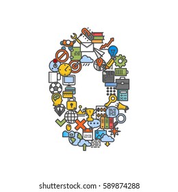 A set of phone icons shaped as zero number. Vector illustration