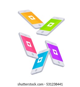 Set phone and push notifications. Isometric phone. 