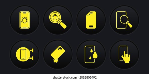 Set Phone repair service, Shockproof phone, Waterproof, Glass screen protector, System bug,  and mobile icon. Vector
