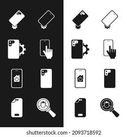 Set Phone repair service, Shockproof phone, Mobile with smart home, Smartphone, System bug and Glass screen protector icon. Vector